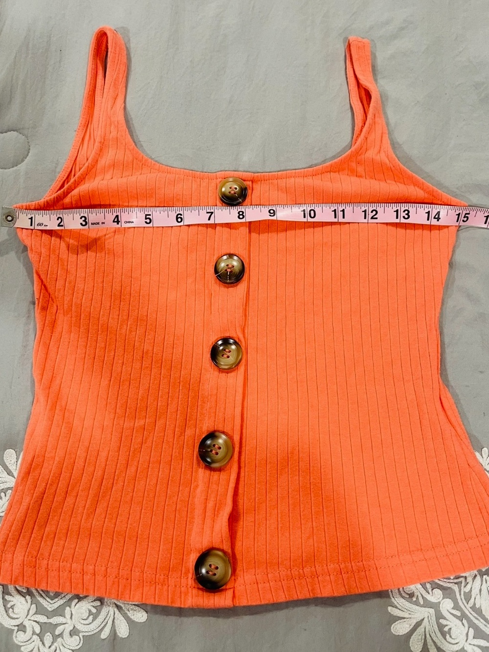 Women’s Orange Ribbed Button-Front Tank Top - Picture 3 of 4
